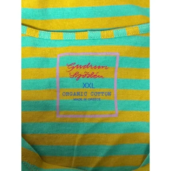 Gudrun Sjoden Top XXL Womens Organic Cotton Green Striped Long Sleeve Tunic - Picture 7 of 8